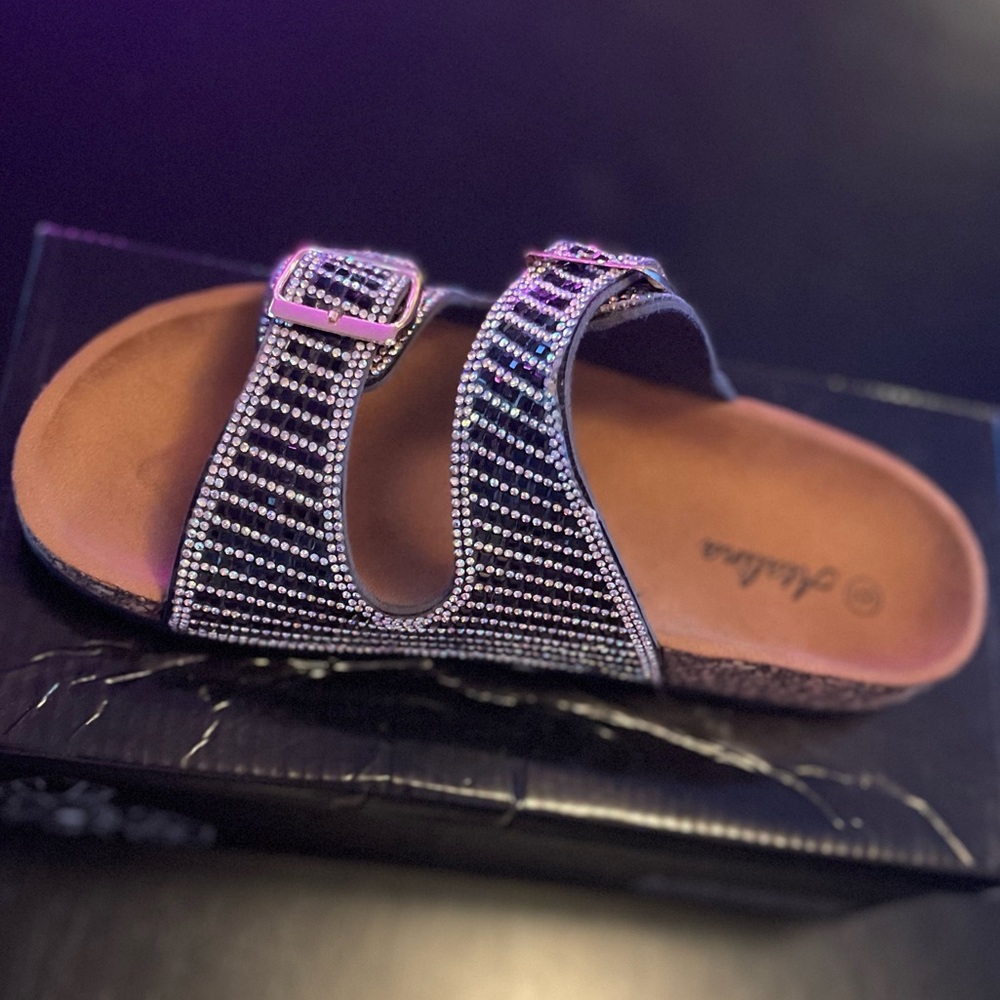 Atalina Women's Slides Rhinestone Glitter Slip Ons